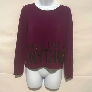 Ideology Girls Can Do Anything Large Maroon Long Sleeve Top